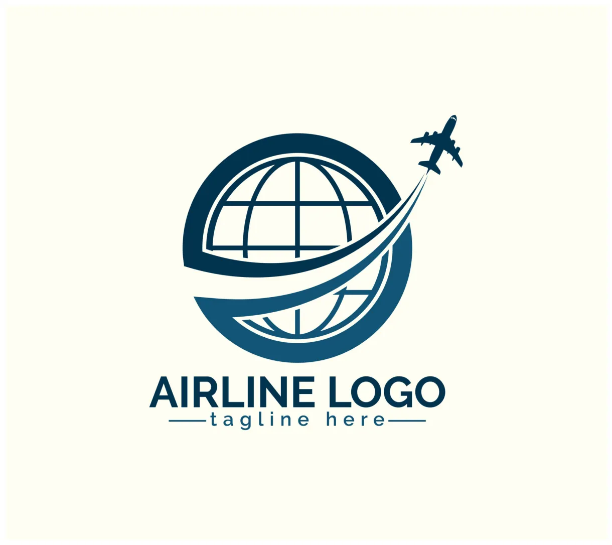 Airline logo design with world and airplane sign, vector illustration