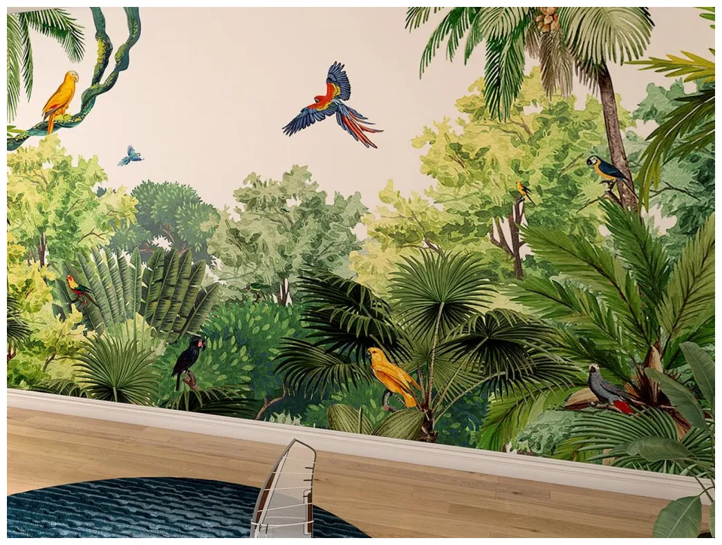 Džungle plná papoušků tapeta na zeď fugu
