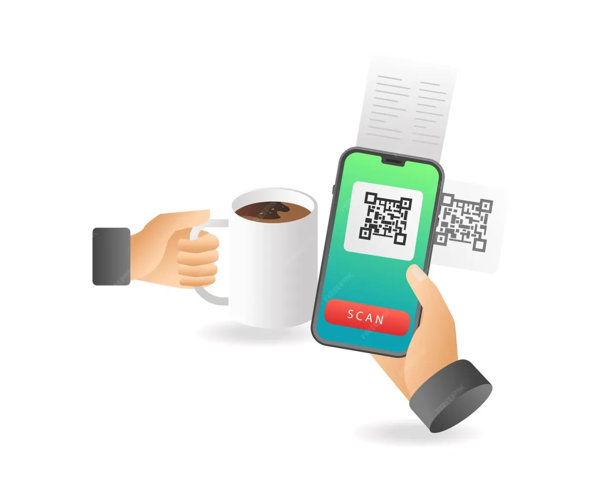 Premium vector pay for coffee shopping with barcode