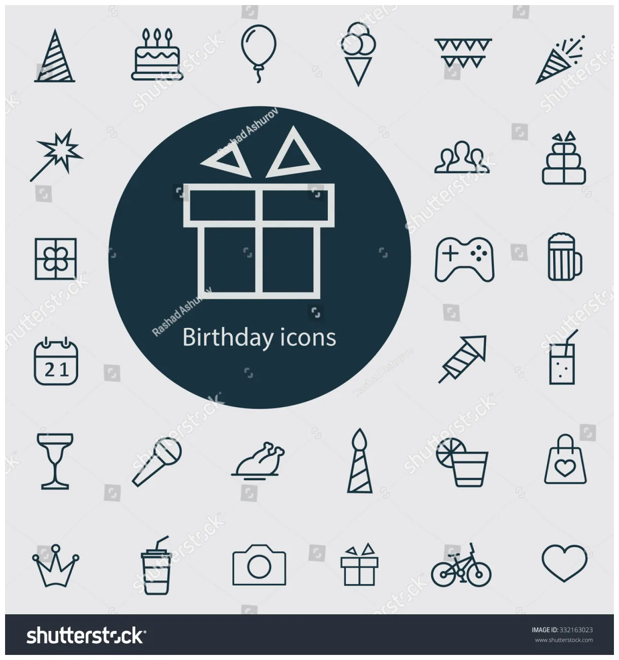 Birt ay icons vector set stock vector 332163023 printable coloring page