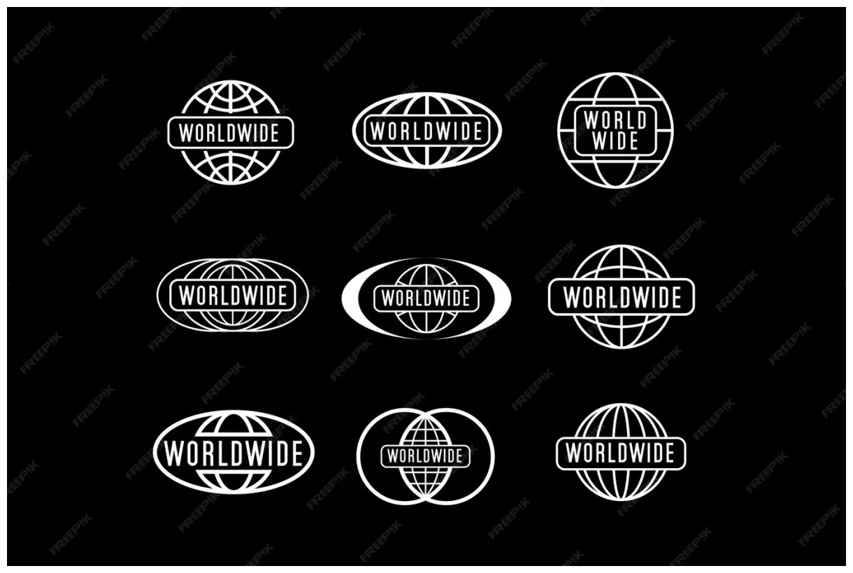 Premium Vector | A set of black and white logos for worldwide.