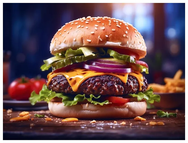 Premium psd tasty burger on the table