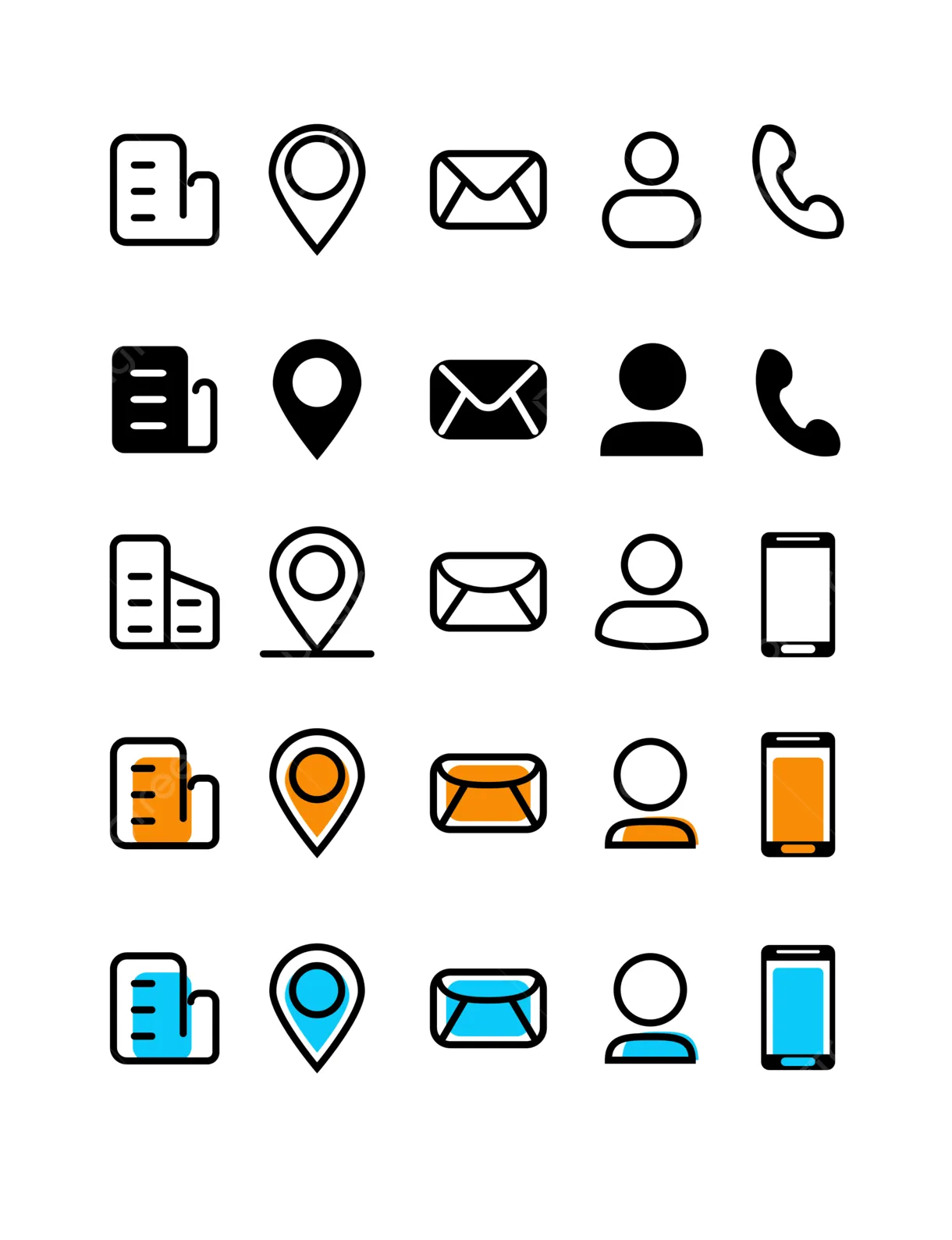 Business card common icons png, vector, psd, and clipart with