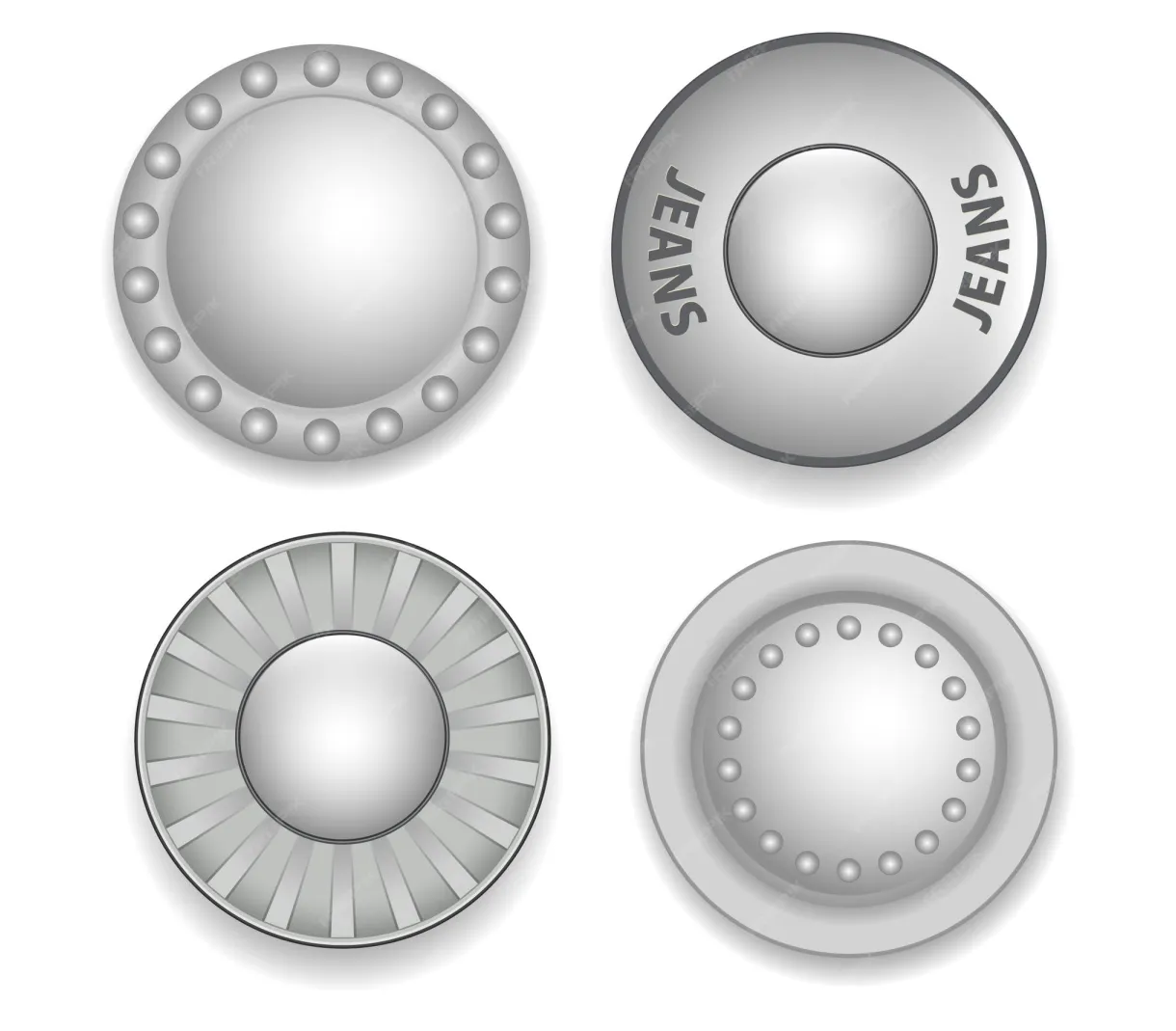 Premium vector metal jeans rivet, sewing button accessories isolated