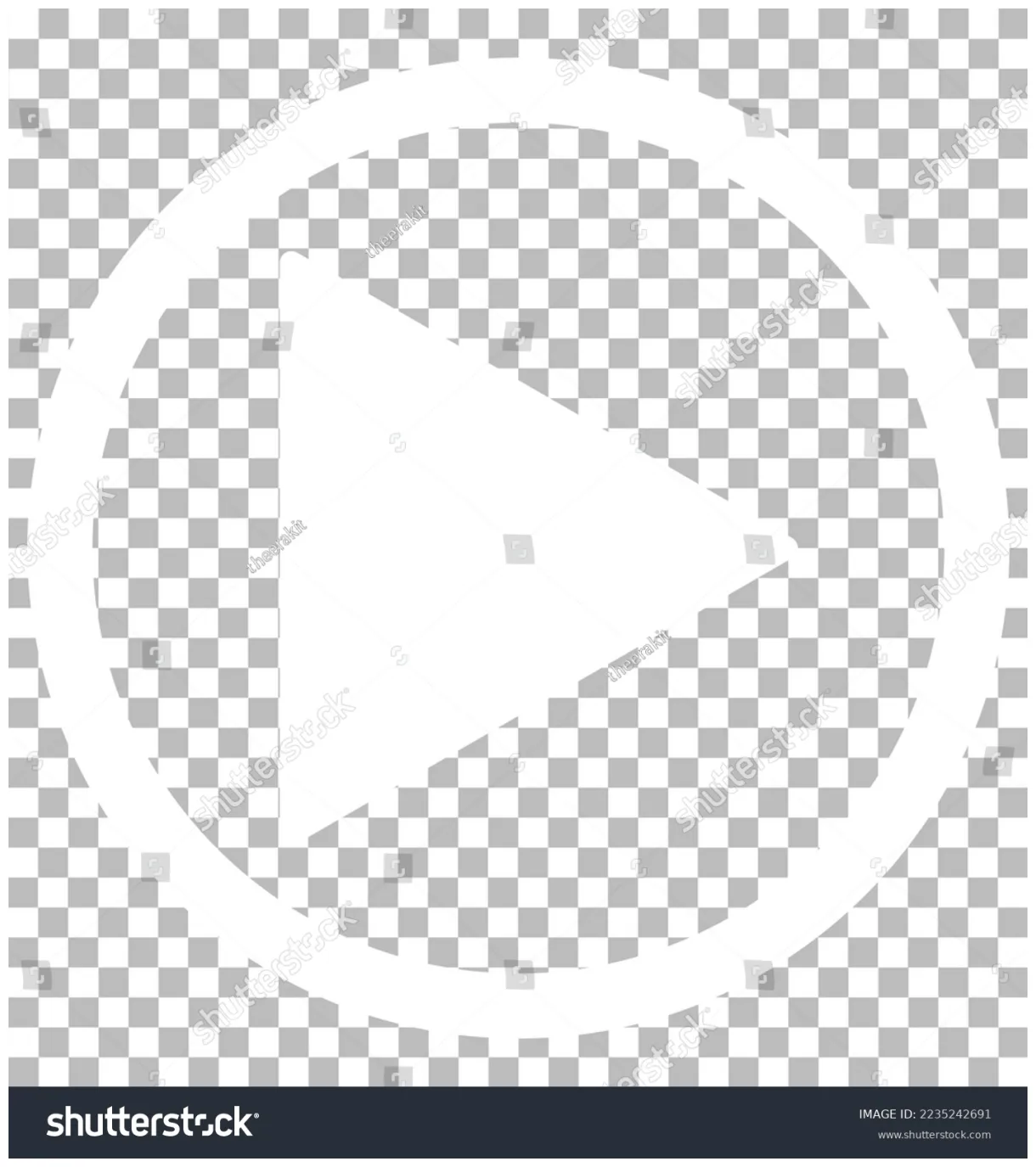 White play button icon on transparent stock vector