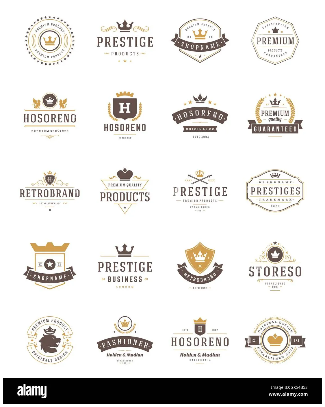 Vintage crowns logos set. vector design elements, premium quality