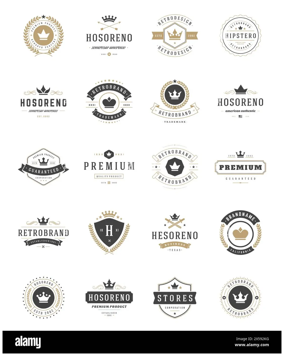 Vintage crowns logos set. vector design elements, premium quality