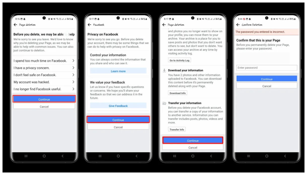 How to easily delete a facebook page on mobile &