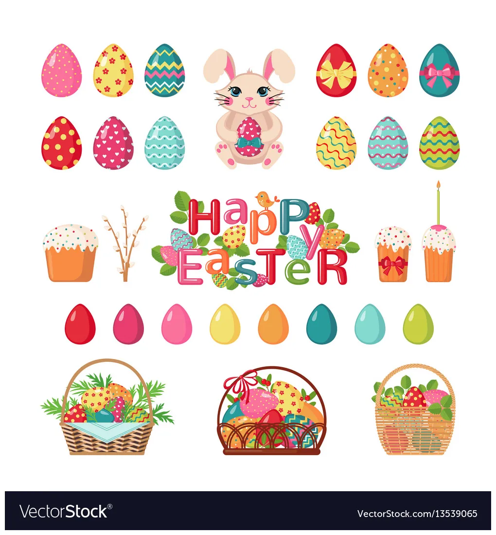 Set of easter icons vector vectorstock printable coloring page