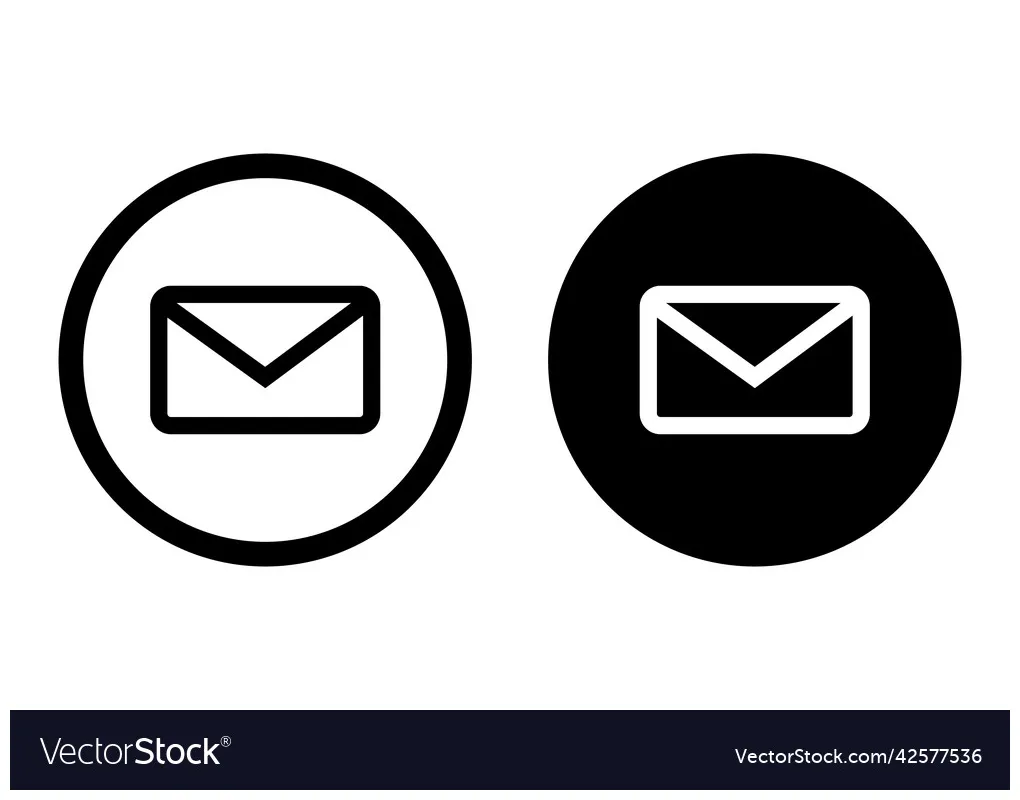 Round email icon set in black and white vector