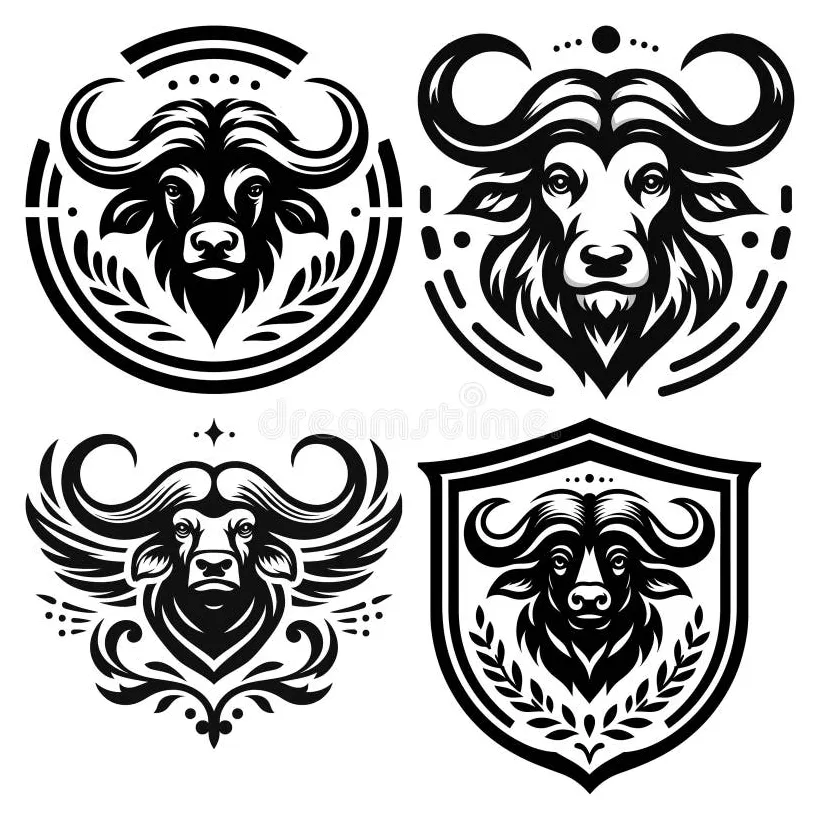 Buffalo head emblem vector illustration, black and white, graphic