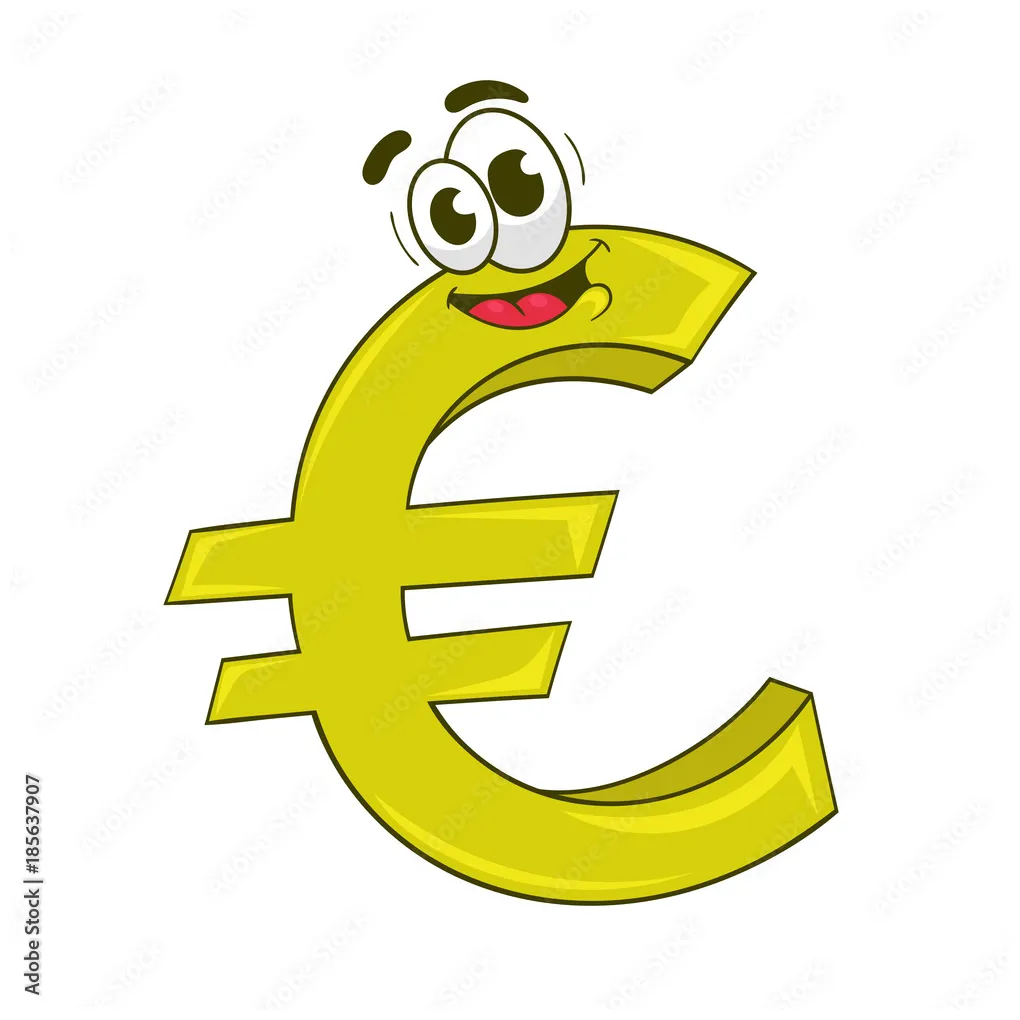 Cartoon funny currency sign euro, vector illustration stock vector
