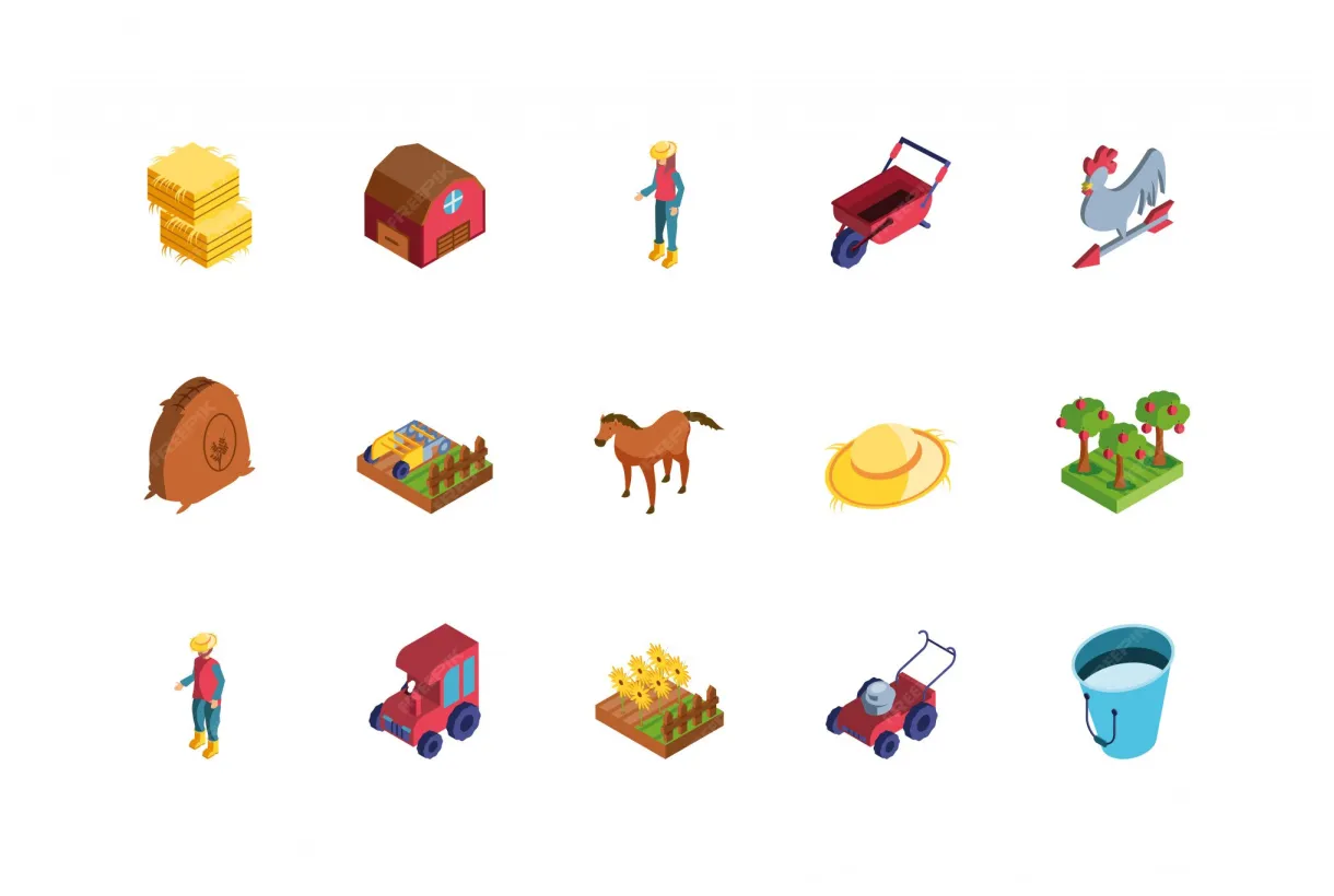 Premium vector set of icons of farm