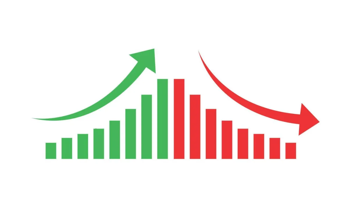 Graph going up and down sign with green and red arrows vector. flat printable coloring page