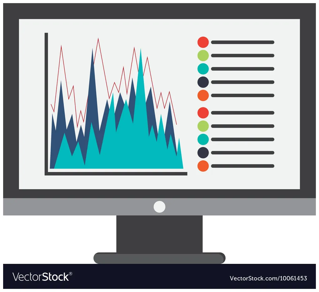 Computer with graph chart icon vector