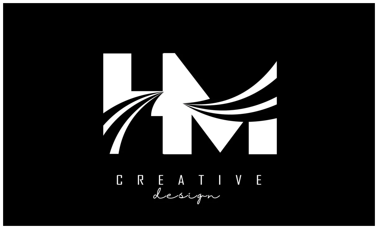 Creative white letters hm h m logo with leading lines and road concept