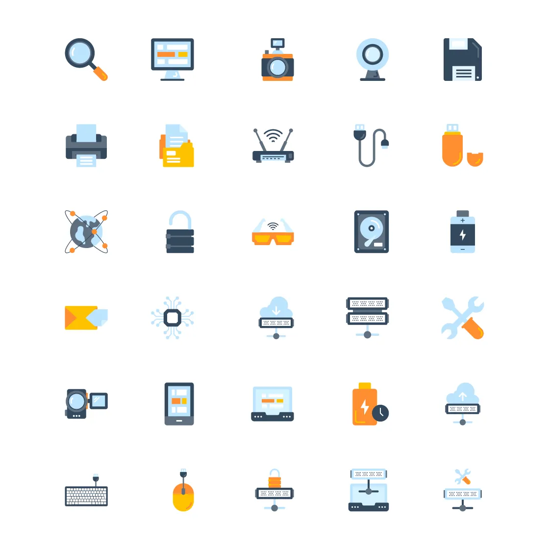 30 Computer Hardware Flat Icons – MasterBundles