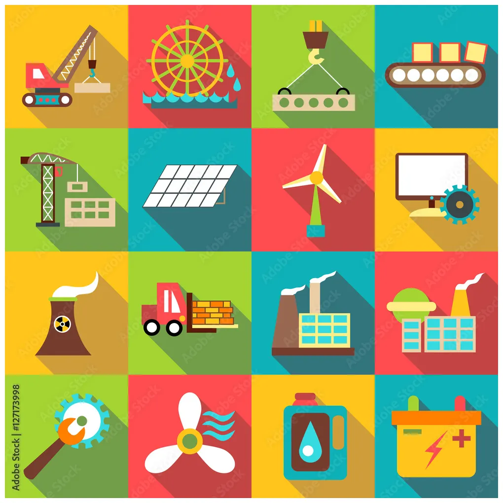 Set. flat illustration of 16 industrial vector icons