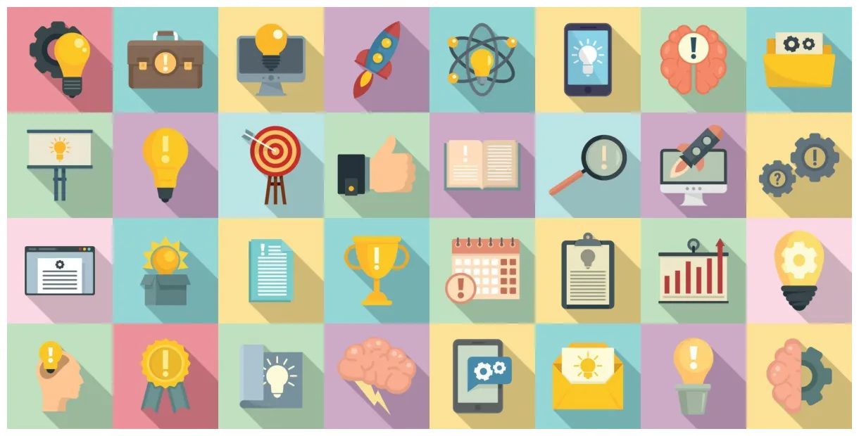 Innovation icons set, flat style 8845079 Vector Art at Vecteezy