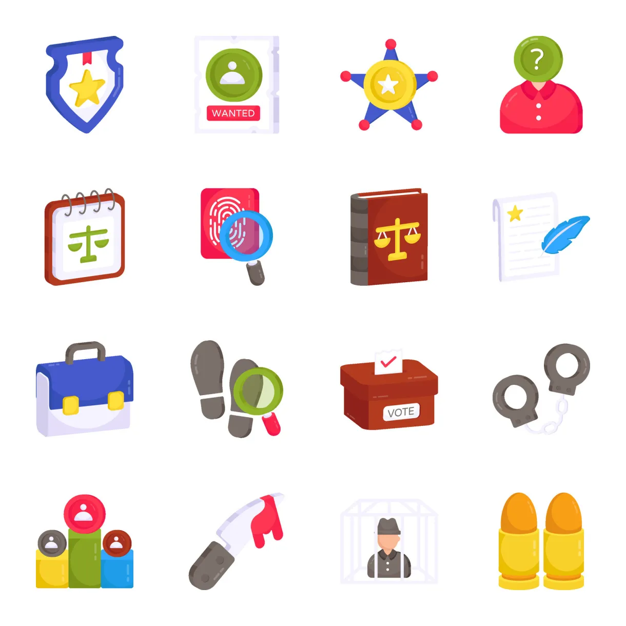 Pack of justice flat icons 36886582 vector art at vecteezy