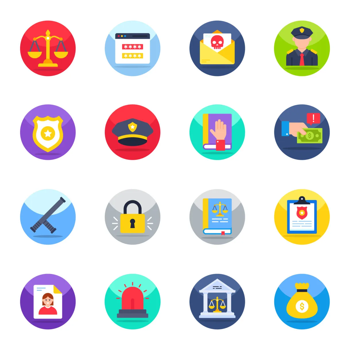 Pack of justice flat icons 13922592 vector art at vecteezy