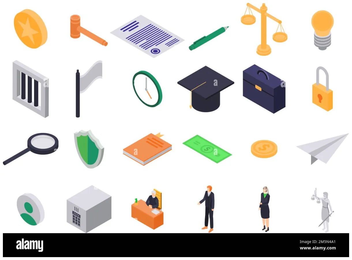 Set. isometric set of justice vector icons for web design