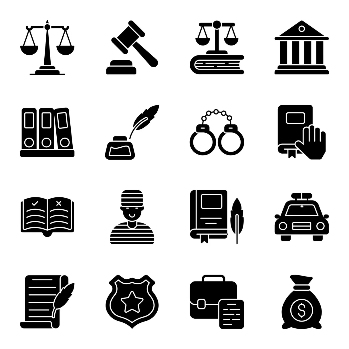 Pack of justice solid icons 13977584 vector art at vecteezy