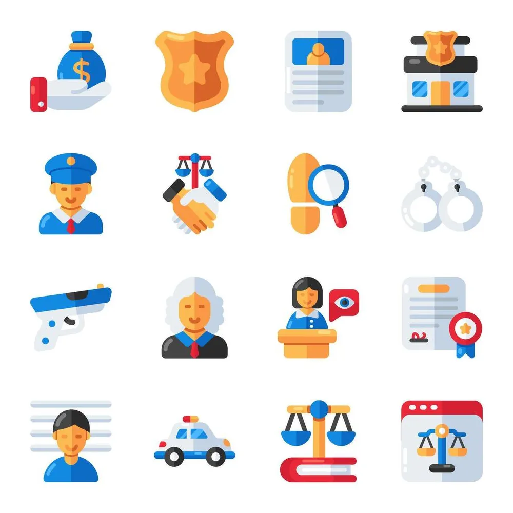 Set of Justice Flat Icons 42387271 Vector Art at Vecteezy