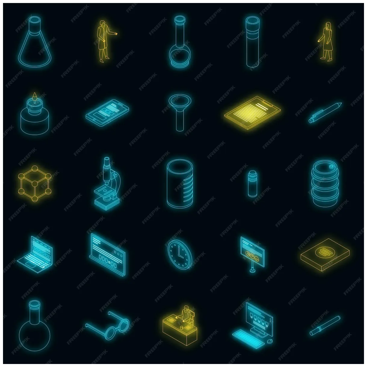 Premium vector chemical laboratory experiment icons set vector neon