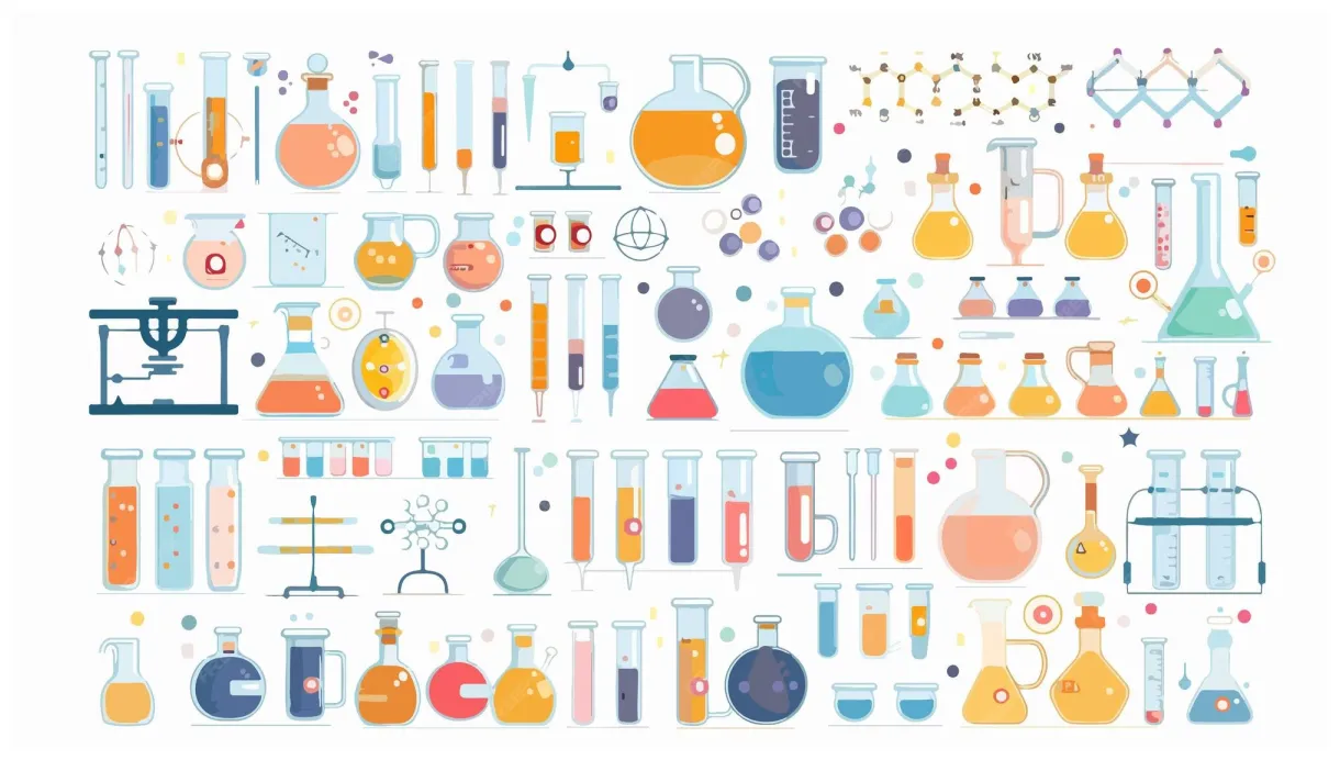 Chemistry laboratory with diagrammatic icons premium ai-generated vector