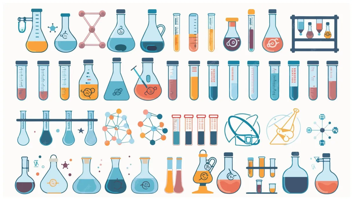 Chemistry laboratory with diagrammatic icons premium ai-generated vector