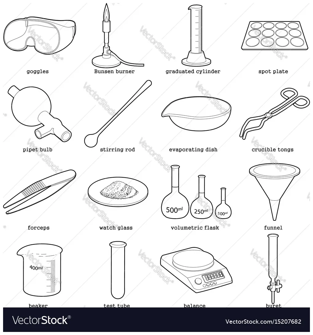 Chemical laboratory tools icons set outline style vector