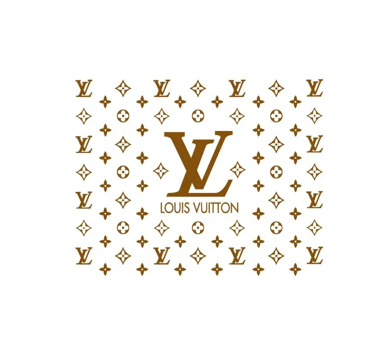 The louis vuitton logo is shown in gold and brown on a white