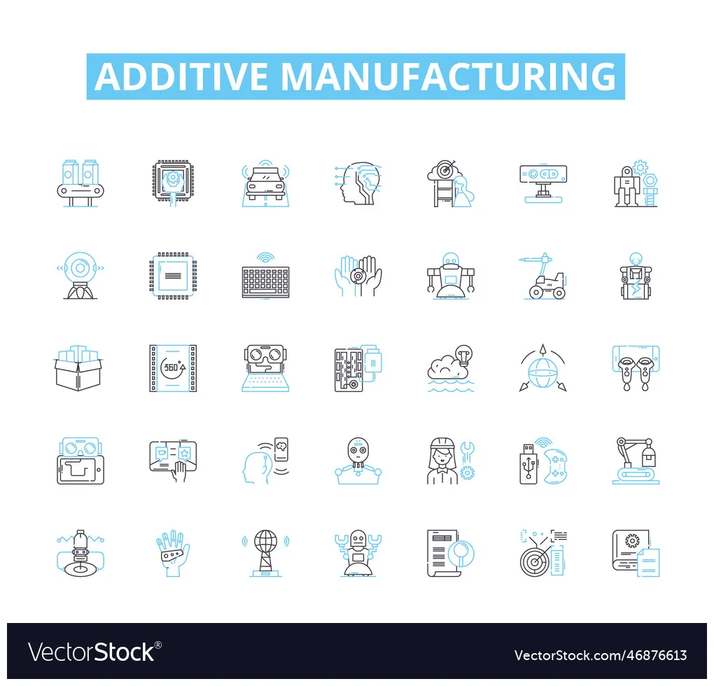 Additive manufacturing linear icons set d vector