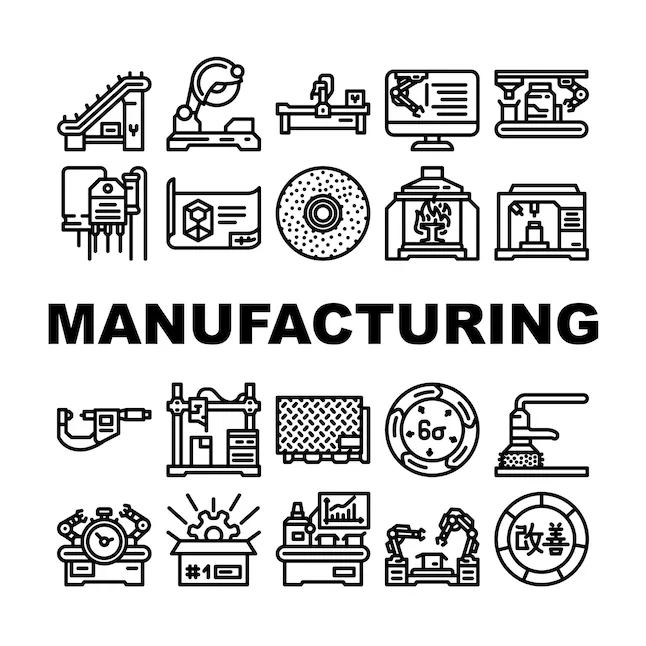 Premium vector manufacturing factory production icons set vector printable coloring page