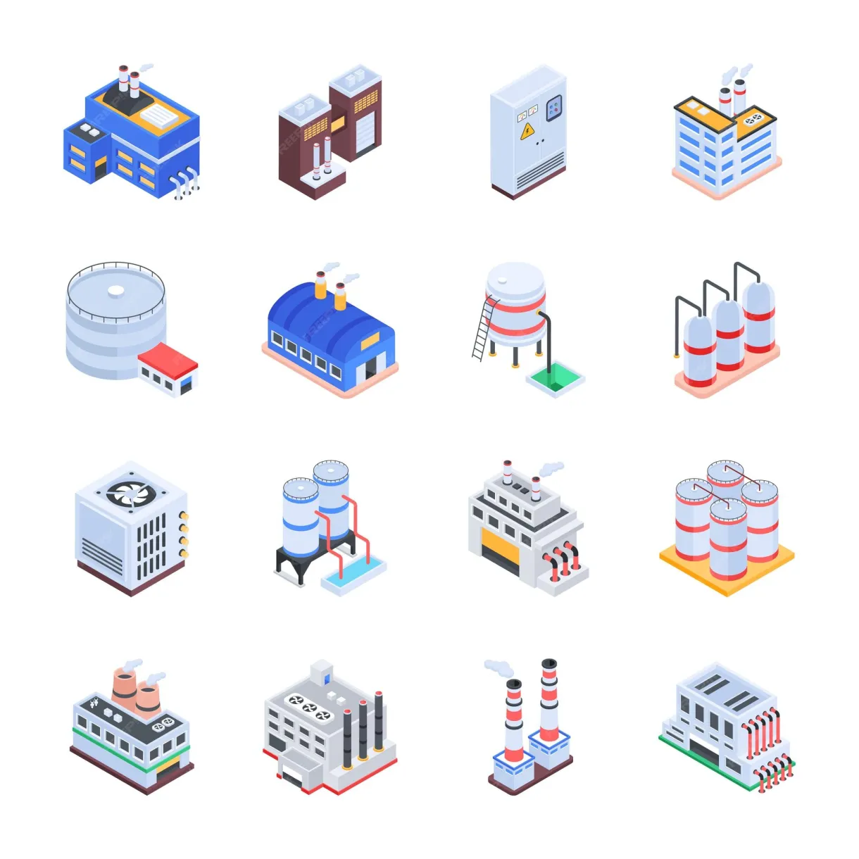 Premium vector collection of manufacturing units isometric icons