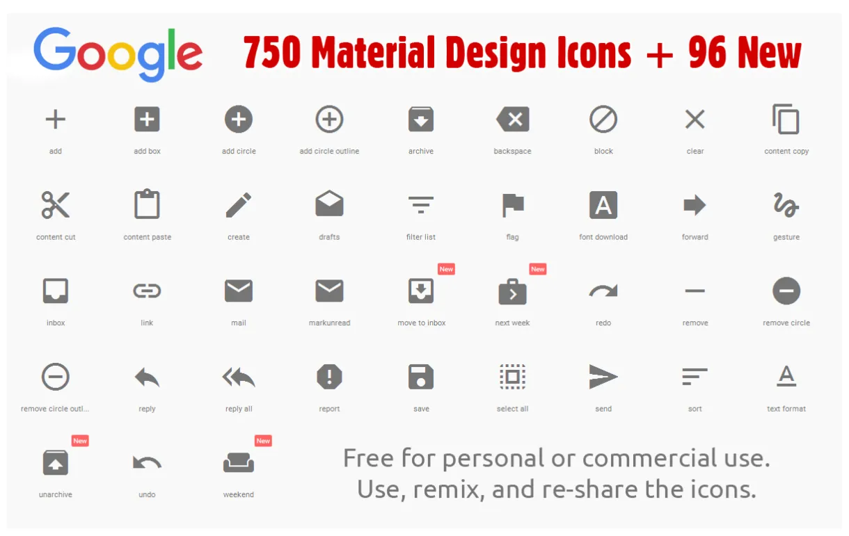 750 FREE + 96 NEW Material Design Icons to Use, Remix or Share