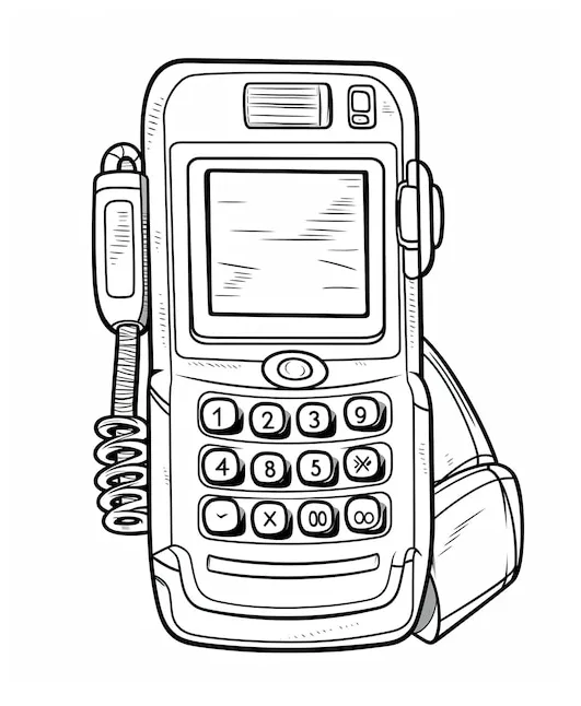 Premium coloring page for kids old smart cell phone