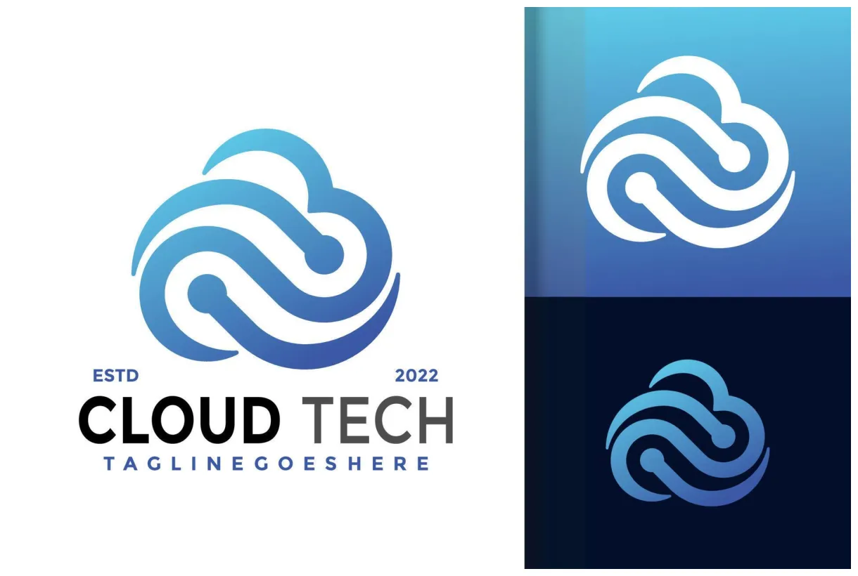 Digital cloud technology logo design, brand identity logos vector printable coloring page