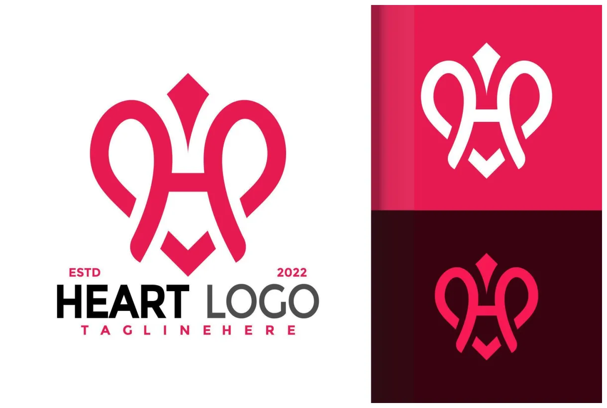 Letter h heart logo design, brand identity logos vector, modern logo printable coloring page