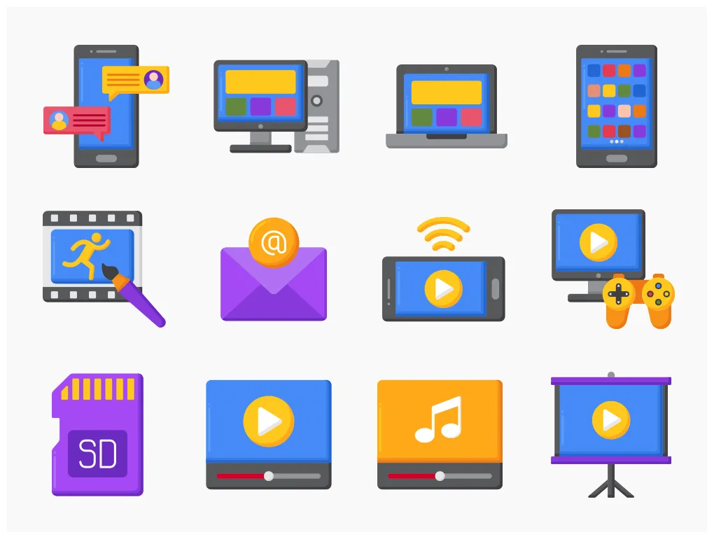 85 multimedia icon set flat icons
