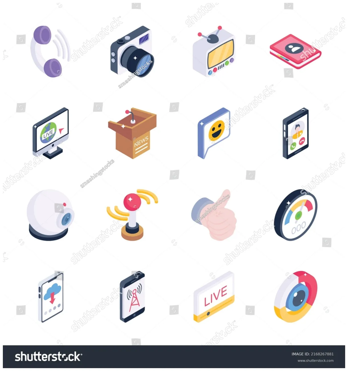 Collection multimedia isometric icons stock vector