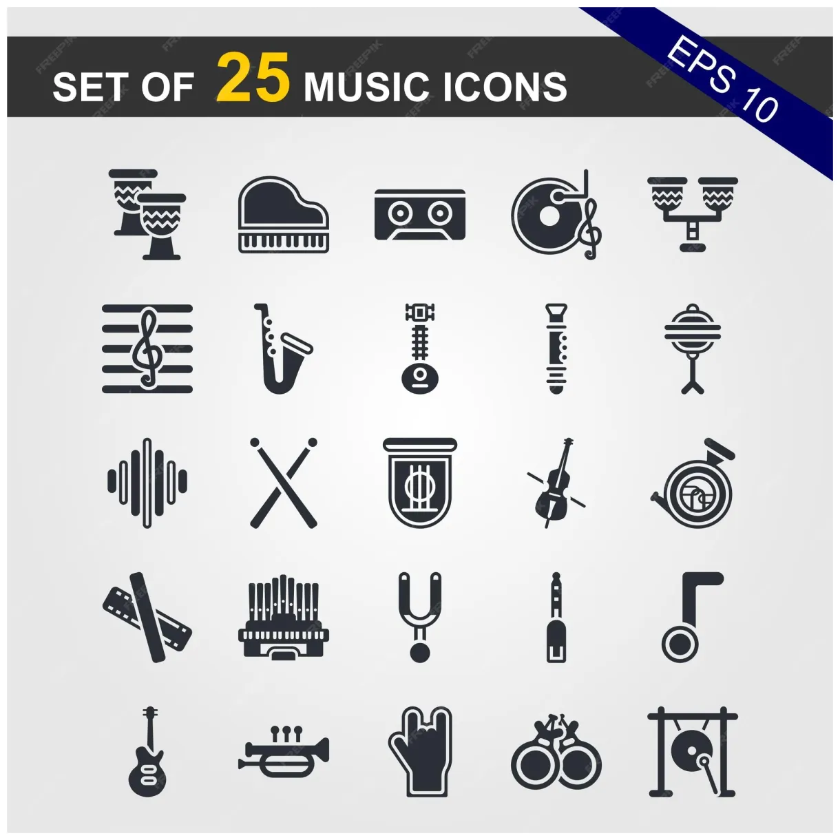 Premium vector a set of 25 icons for a musical instrument