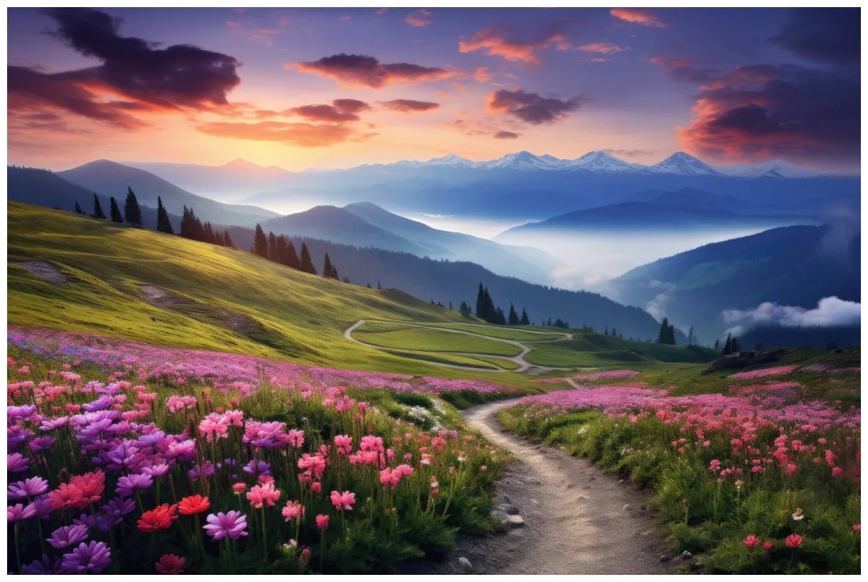 Beautiful nature mountain scenery with flowers free picjumbo