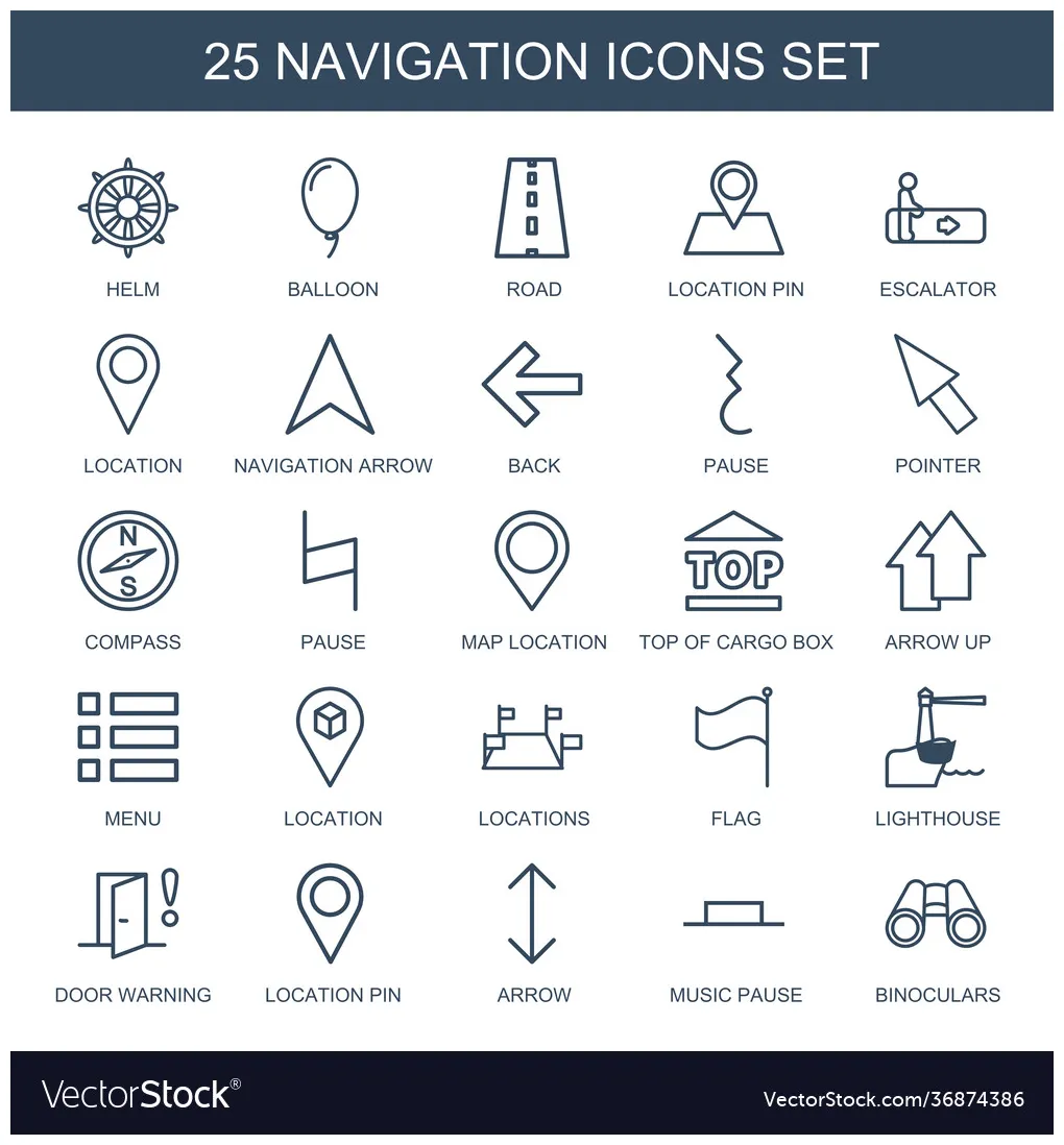 Navigation icons Royalty Free Vector Image - VectorStock