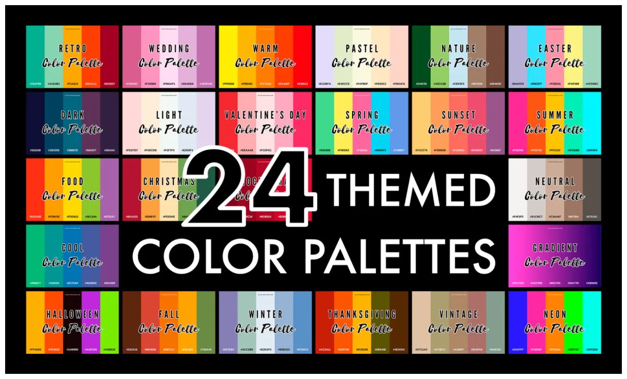 24 themed color palettes for inspiration and design color meanings