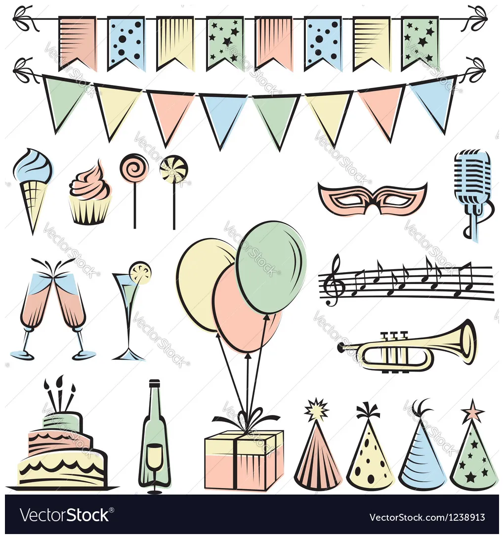 Party icons vector vectorstock printable coloring page
