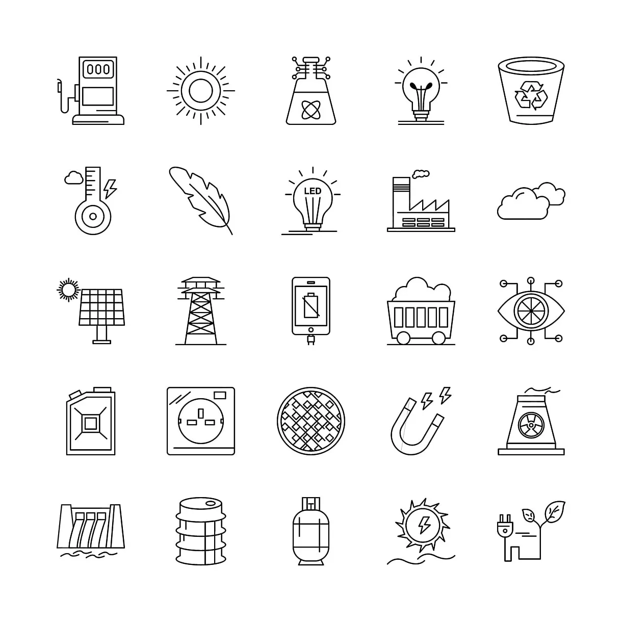 Set of universal , pixel icons, gas station, sun png