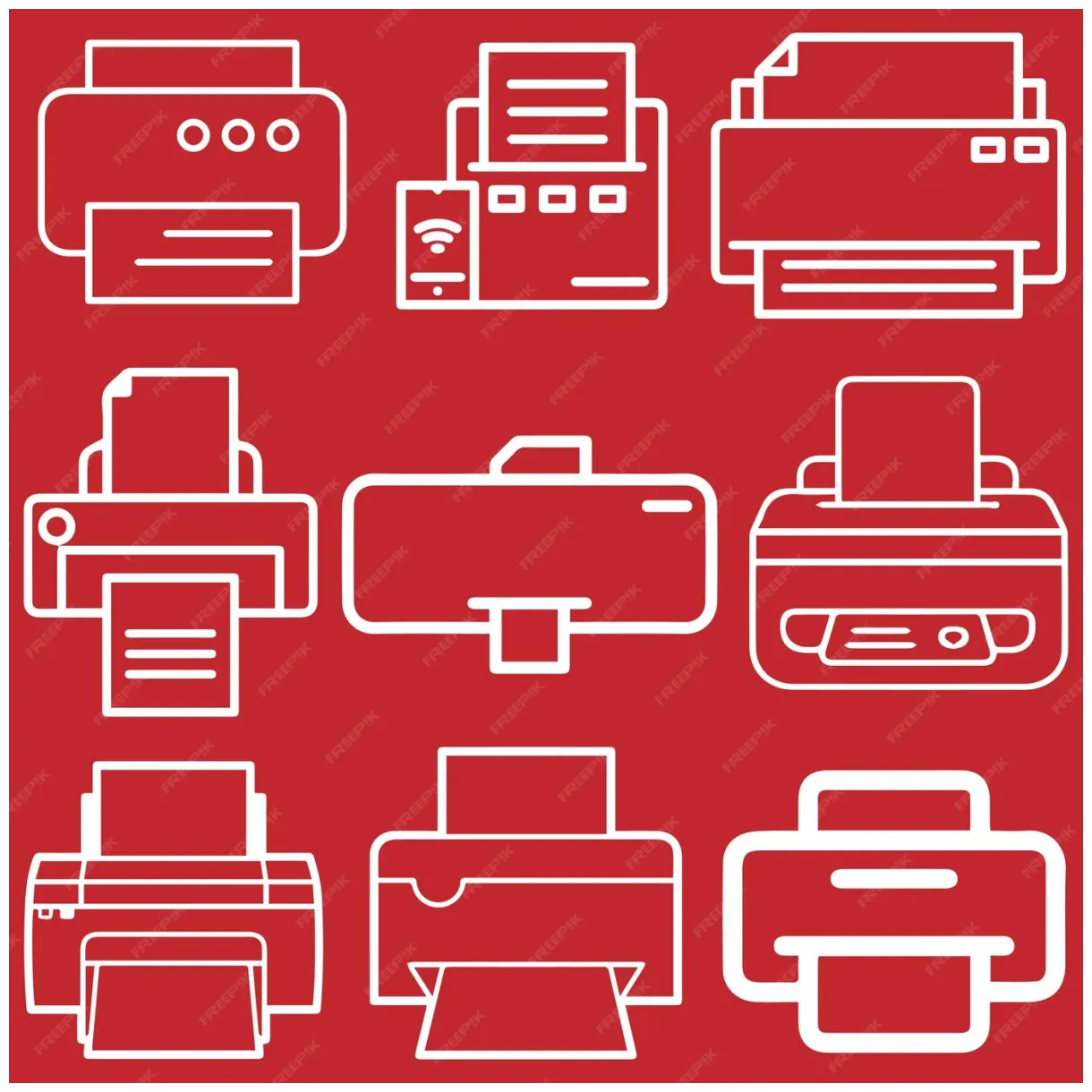Printer logo or icon set in two stylesthin line style editable stroke