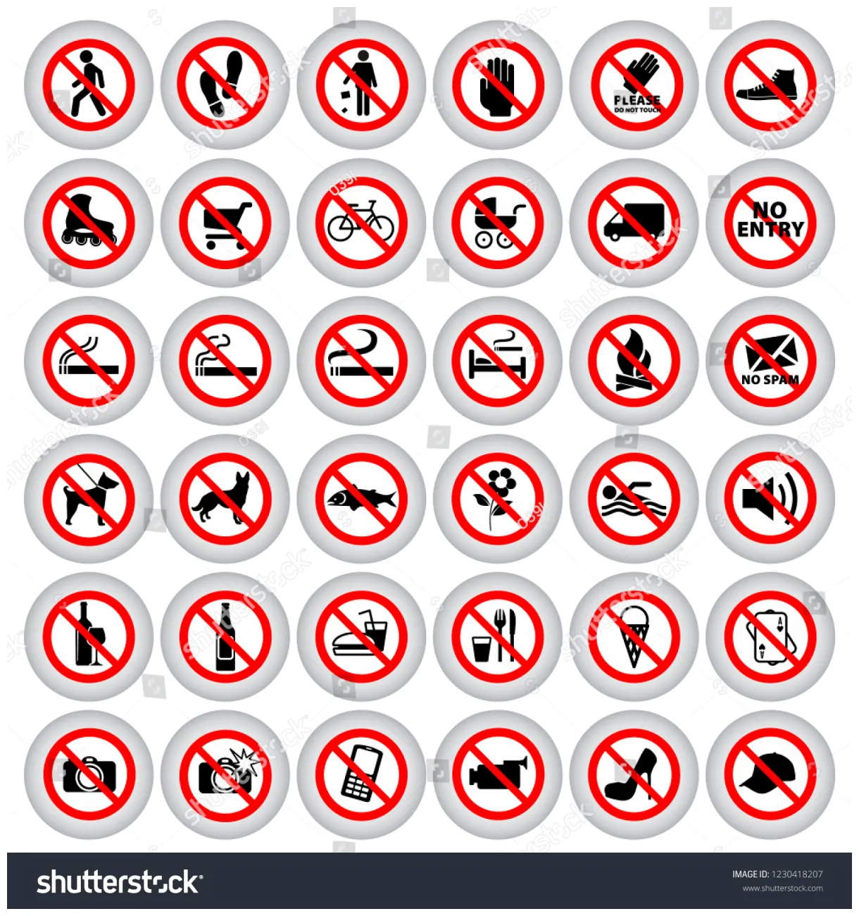 36 vector prohibition signs stock vector 1230418207
